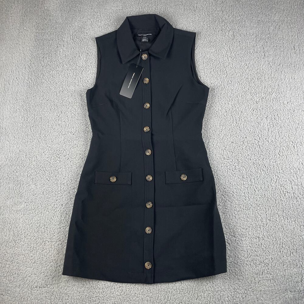 French Connection US4 Black Polyester Viscose Azra Twill Sleeveless Button Dress
